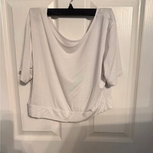 Crewneck 3/4 ish Sleeved Crop Top in white, OS Plus